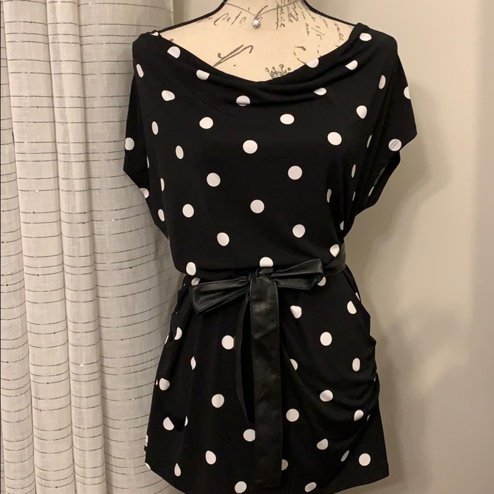 New York & Company Black & White Polka Dot Top